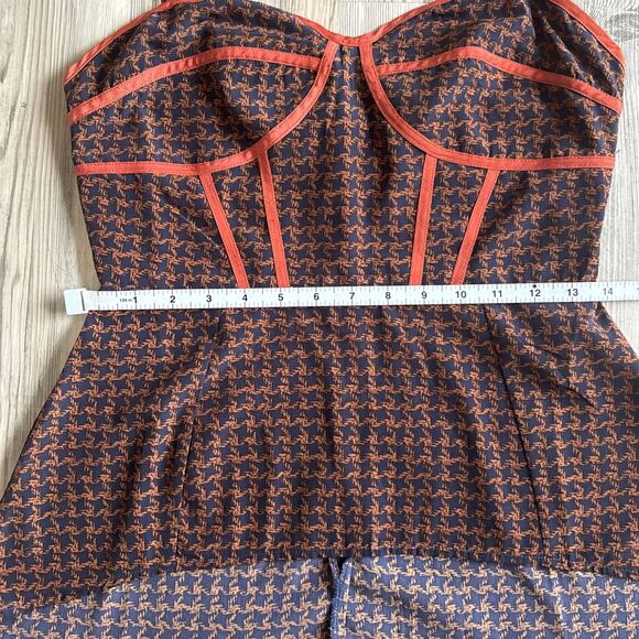 Sugarlips Blue And Orange Houndstooth Peplum Bustier Camisole Blouse Size Small - Picture 4 of 9